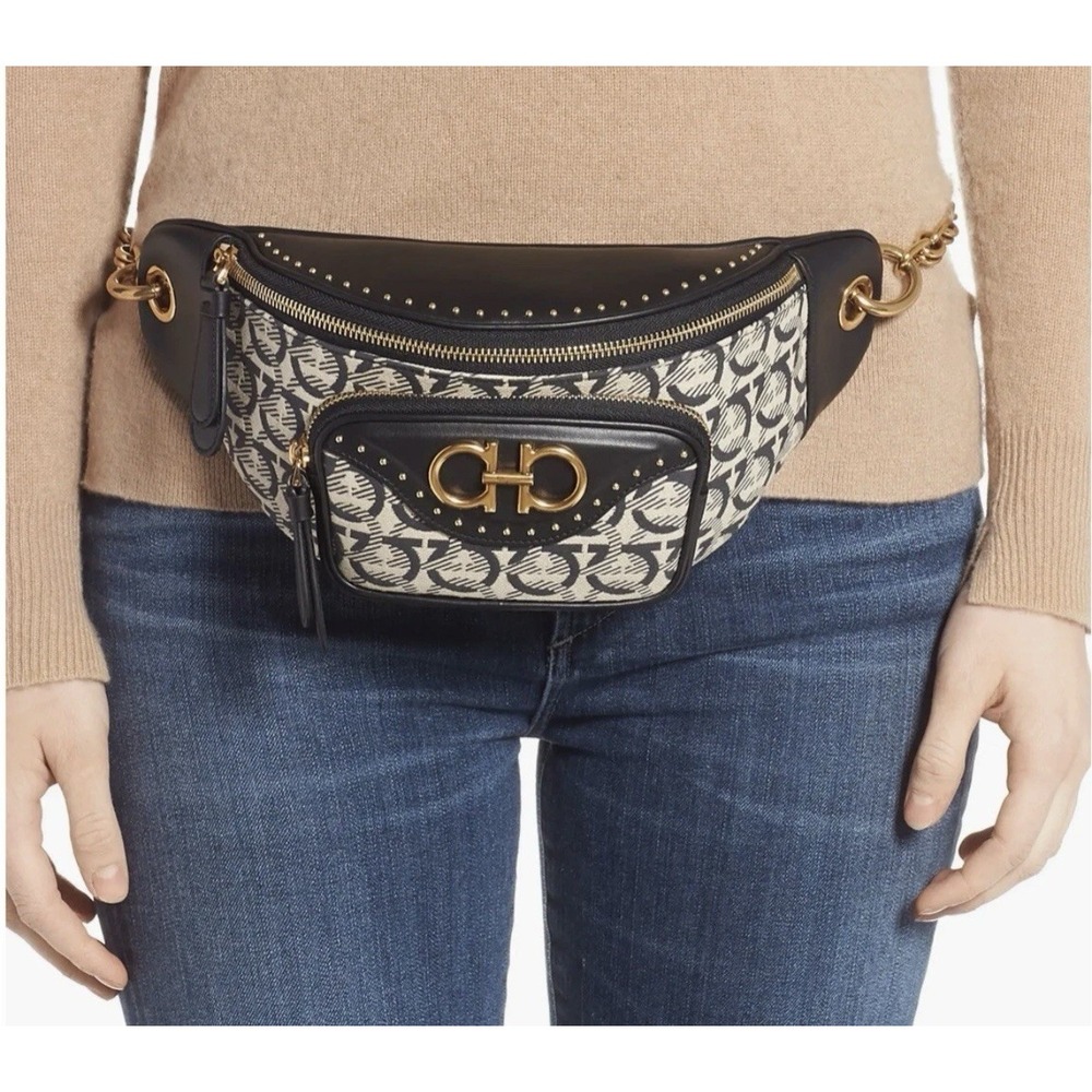 Salvatore Ferragamo Leather & Jacquard Belt Bag, Fanny, Luxury, Authentic $1500!